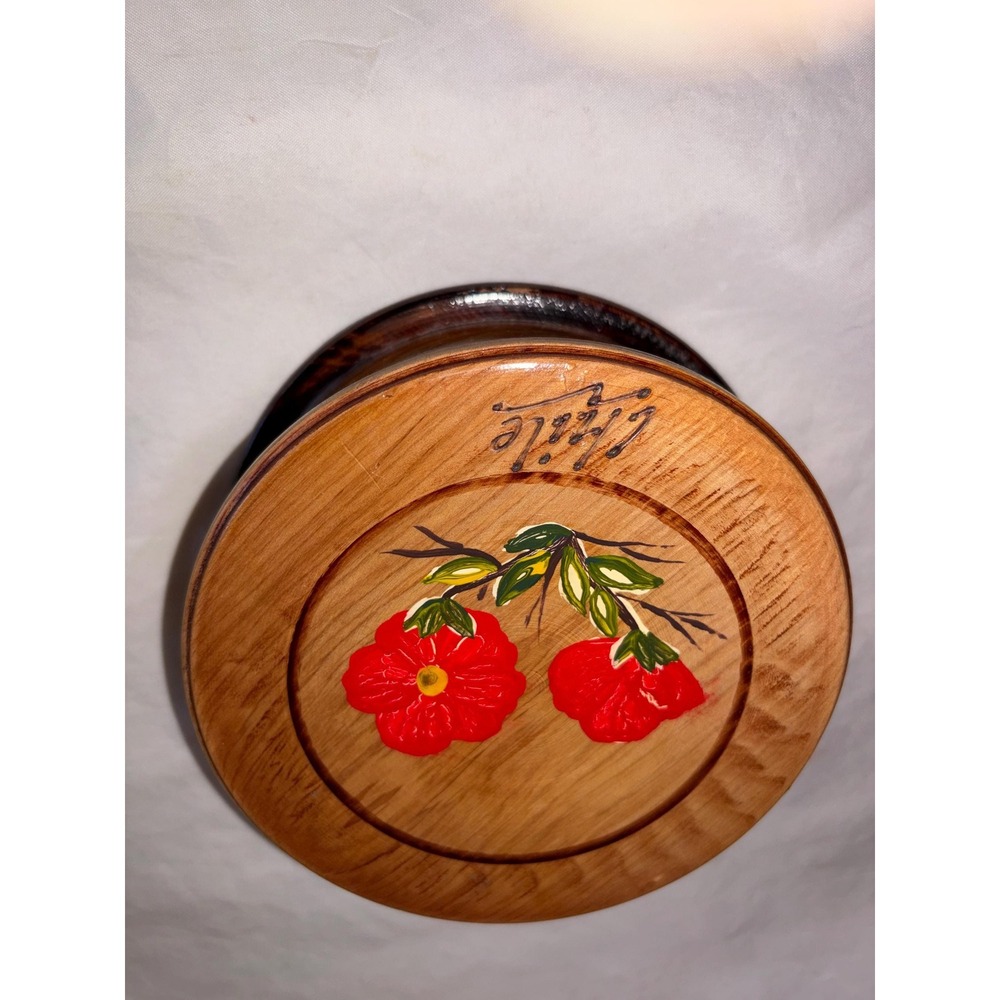 Vintage Hand-Painted Wooden Trinket Box from Chile